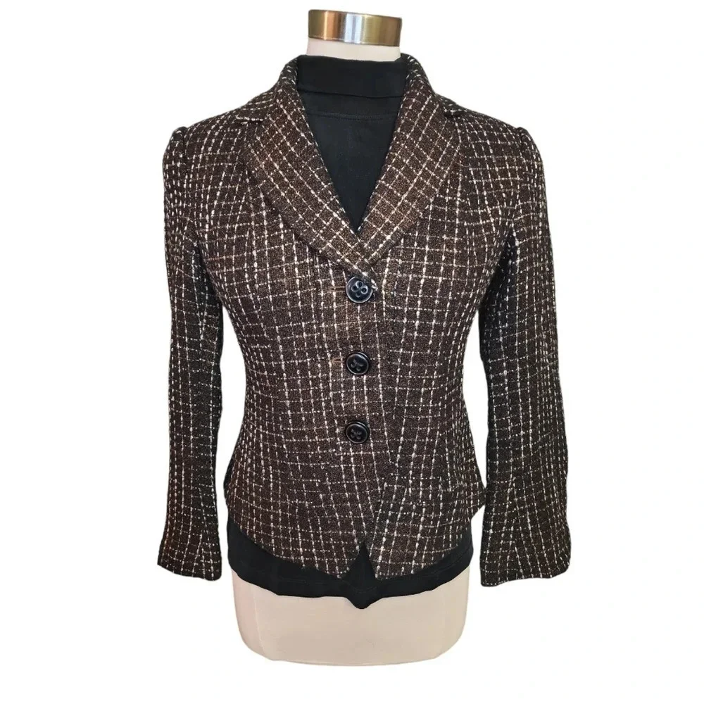 Coldwater Creek Women's Blazer Black with Gold Shimmer and White Size 4